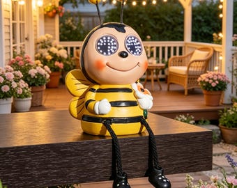 Simpatica statuetta da giardino a forma di ape ad energia solare con occhi a LED, decorazione per esterni, patio e giardino, regalo perfetto per gli amanti delle piante.
