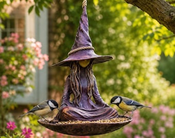 Hanging Witch Bird Feeder, Whimsical Garden Bird Feeding Station, Gothic Outdoor Decor, Halloween Yard Ornament, Bird Lover Gift