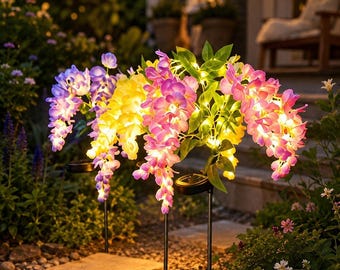 Luci solari da giardino per glicini, luci impermeabili da esterno con paletto per fiori, decorazioni solari per il giardino, luci fatate per vialetti di patio e prato