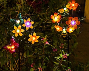Solar Schmetterling & Bienen Gartenstecker, Solar Blumenlichter im Freien, wasserdichtes Yard Decor, bunte Gartenkunst, Terrasse Rasendekoration Geschenk