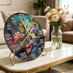 Butterfly Flower Wall Clock | Double Sided Wooden Clock - Two Number Style | Country Home Decor for Kitchen Living Room, Gift for Her