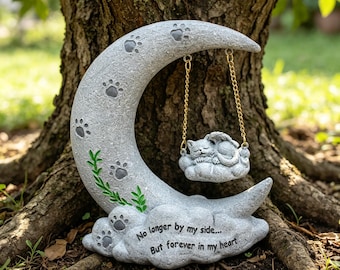 Moon Swing Cat Memorial Statue, Cat Remembrance Grave Marker, Outdoor Garden Decor Custom Pet Memorial Gifts