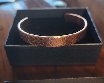 Handcrafted Patterned Copper Cuff Bracelet for Men or Ladies