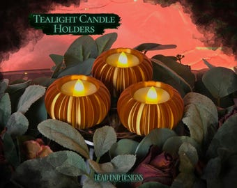 Pumpkin Tealight Candle Holders, Set of 3 - Cozy Fall Decor for Holidays, Weddings & Gatherings