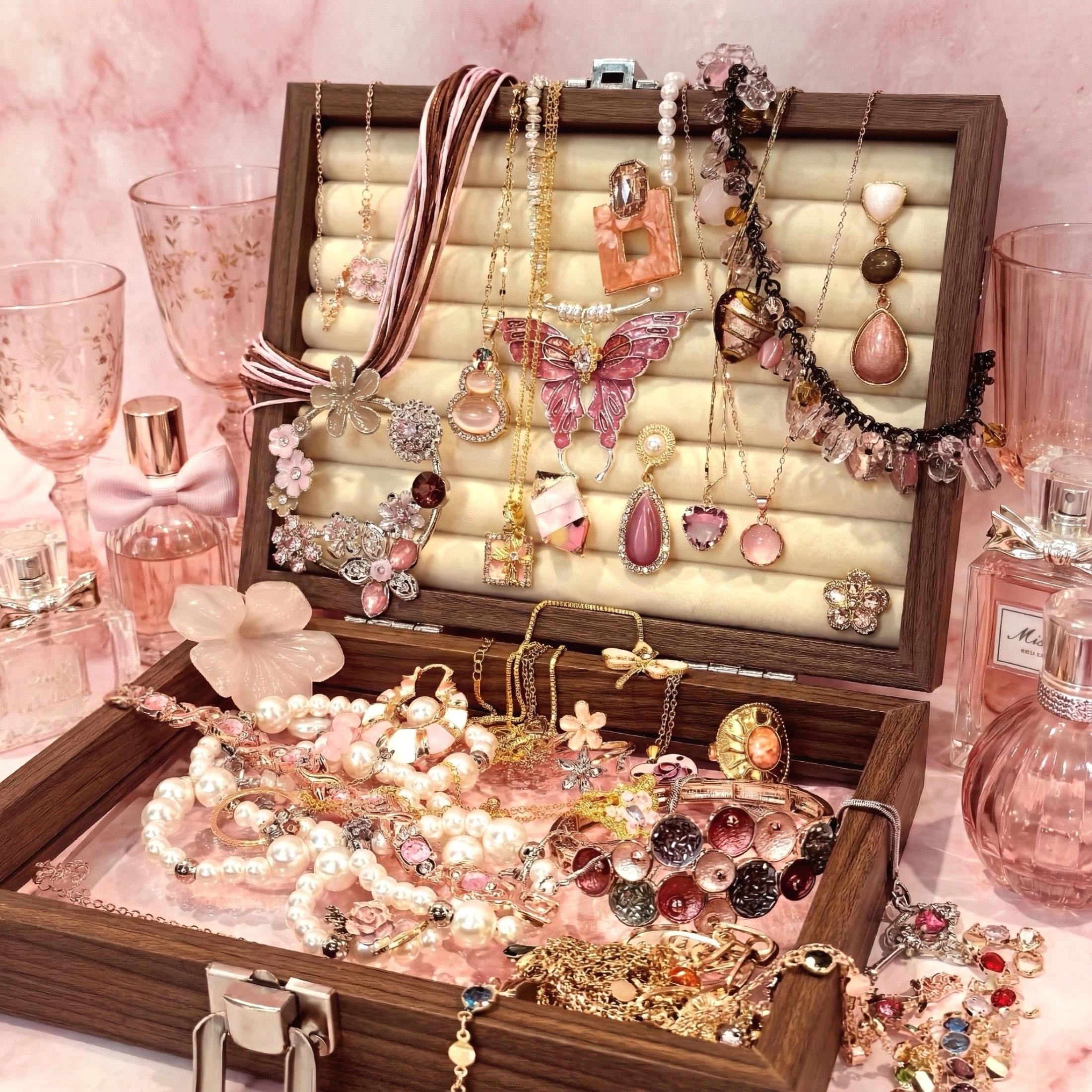 Vintage Dream Pink Mystery Jewelry Jar: Curated Necklace Earrings