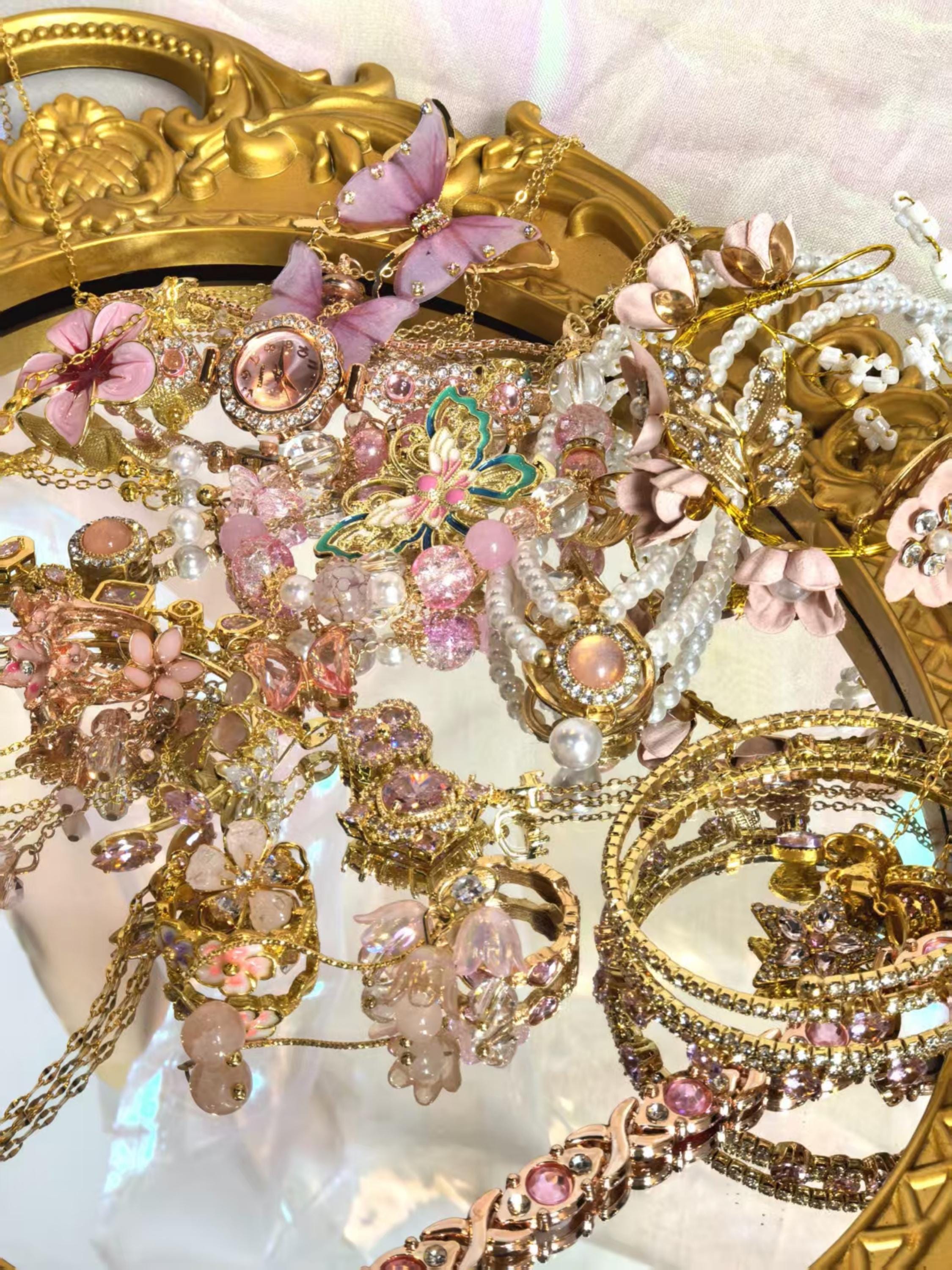 Vintage Pink Mystery Jewelry Jar: Curated Necklace Earrings Ring