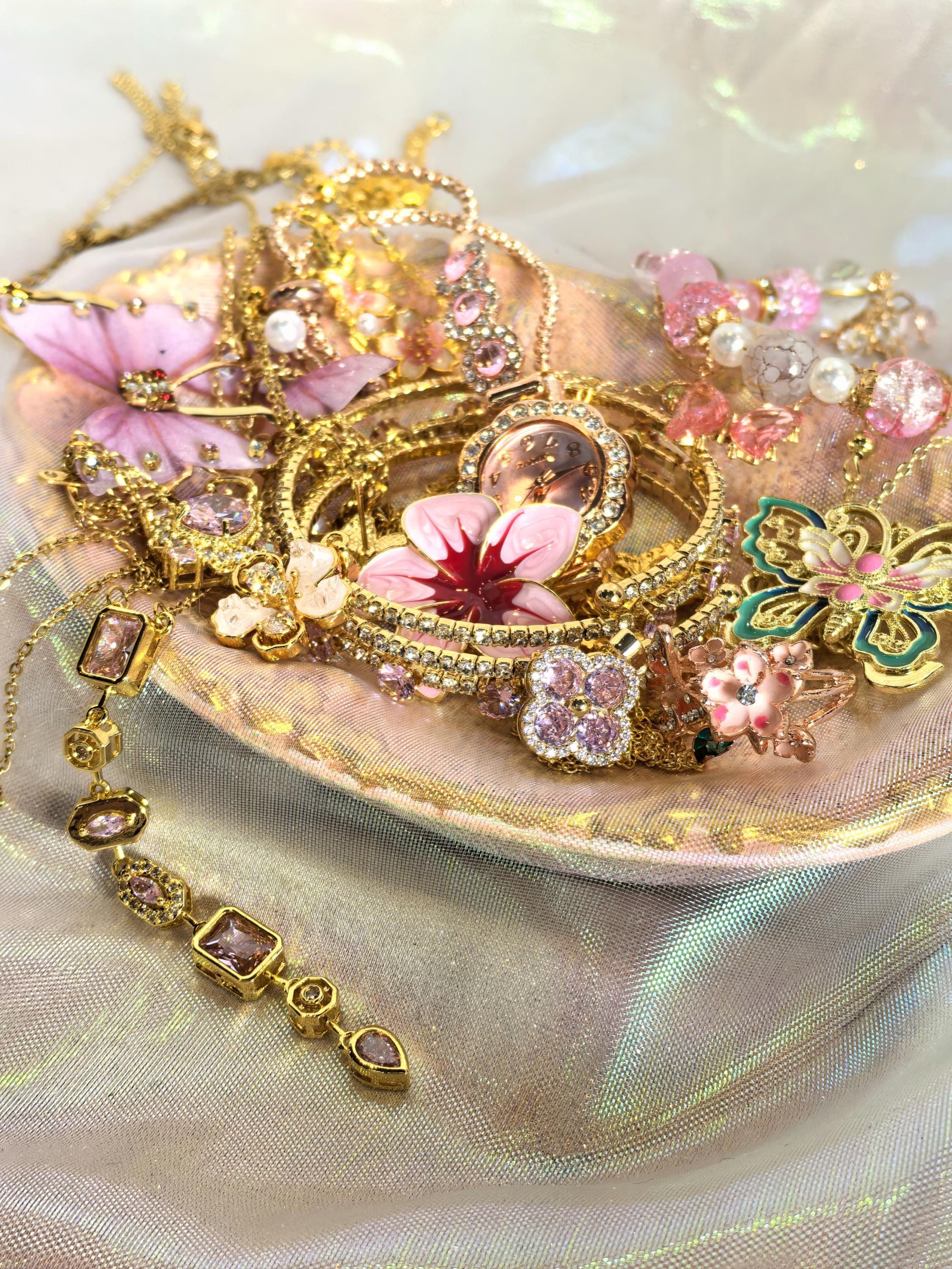 アクセサリー 時計 まとめ売り￼ mystery jewelry✨ Vintage Pink Mystery Jewelry Jar: Curated Necklace Earrings Ring