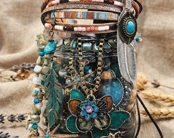 Boho Mystery Jewelry Jar: Curated Necklace Earrings Ring Bracelet Gift For Her