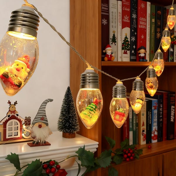 Festive Christmas LED Bulb String Lights, Santa Snowman Indoor Decor Lights, Holiday Party Ambience Lighting for Home Party Decor