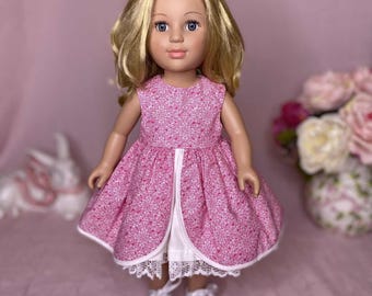 Pink Floral Cotton Dress for 18-Inch Dolls