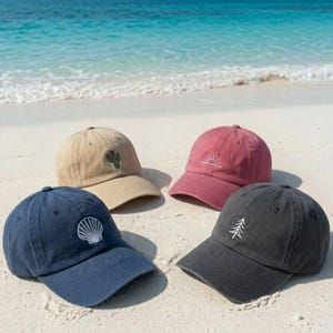 Minimalist Embroidered Dad Hat, Nature Theme Baseball Cap, Cactus and Palm Tree Camping Hat, Outdoor Adventure Gift, Cotton Washed Cap