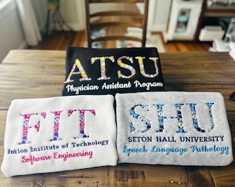 Custom Floral Embroidered College Shirt – Personalized Graduation Gift
