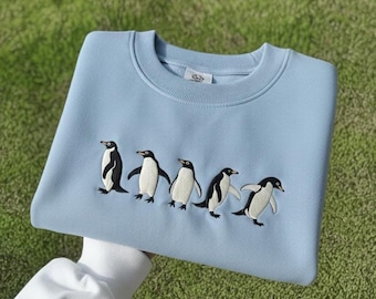 Embroidered Penguin Crewneck Sweatshirt, Funny Spirit Animal Gift
