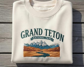 Grand Teton National Park Sweatshirt, Embroidered Mountain Crewneck, Vintage Wyoming Travel Gift, Nature Lover Hiking Pullover