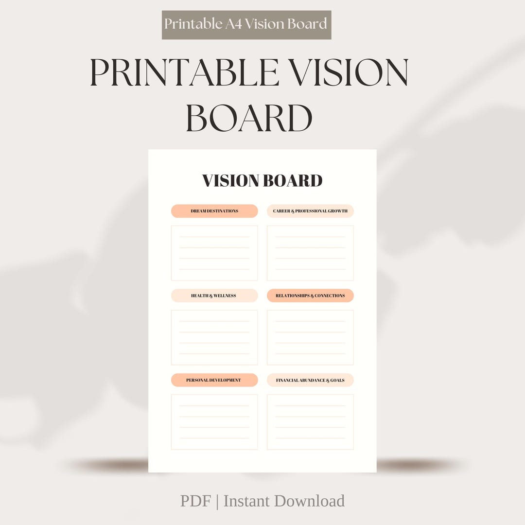 Vision Board Template: Printable Goal Setting Worksheet (PDF) - Etsy