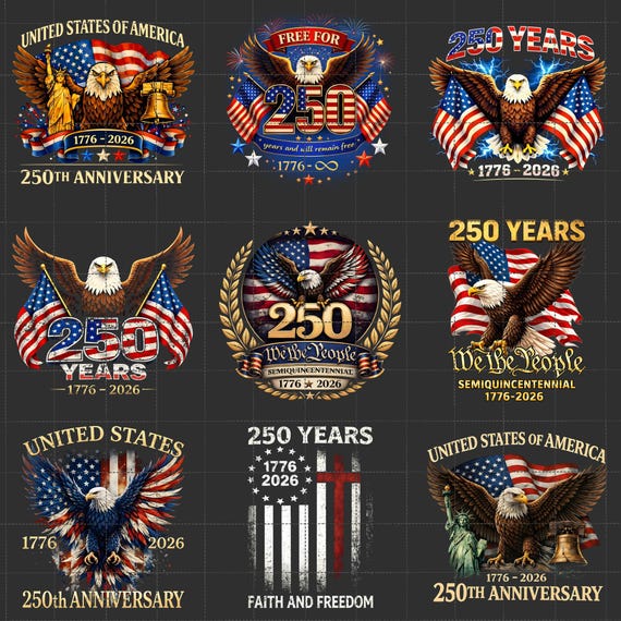 Bundle USA 250th Anniversary PNG, 250 Years America Emblem, Semiquincentennial, 4th of July PNG, 1776 - 2026 Eagle Patriotic, Eagle July Png