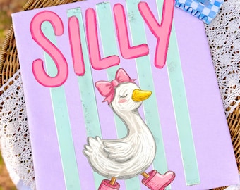 Silly Goose PNG, Design Girly Trendy Kid Design Women Pink Print Summer Bay Coastal Watercolor Trending Stripes,Funny Goose Meme,Adult Humor