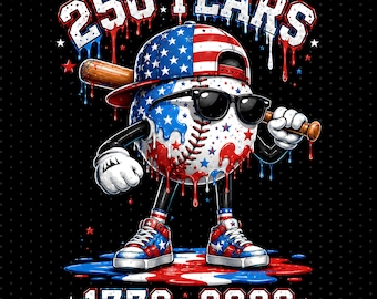 Baseball Drip USA 250th Anniversary PNG, Ice Cream Drip, 250 Years America, Semiquincentennial, 4th of July PNG,250 Years Baseball Drip Boys