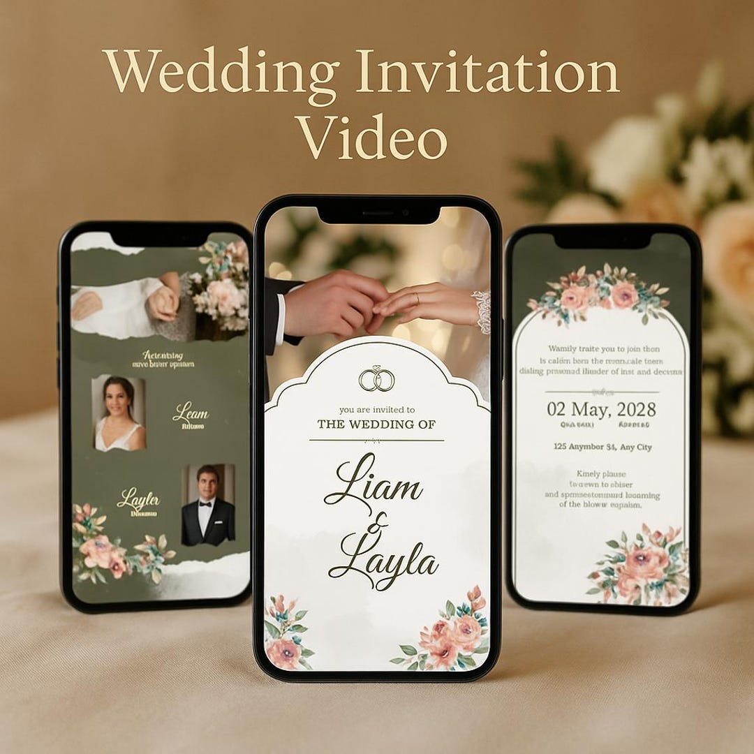 Editable Animated Wedding Video Canva Template for Digital RSVP