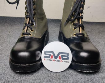 Botas de combate unisex de lona y cuero bicolor con cordones, hechas a mano – Calzado urbano