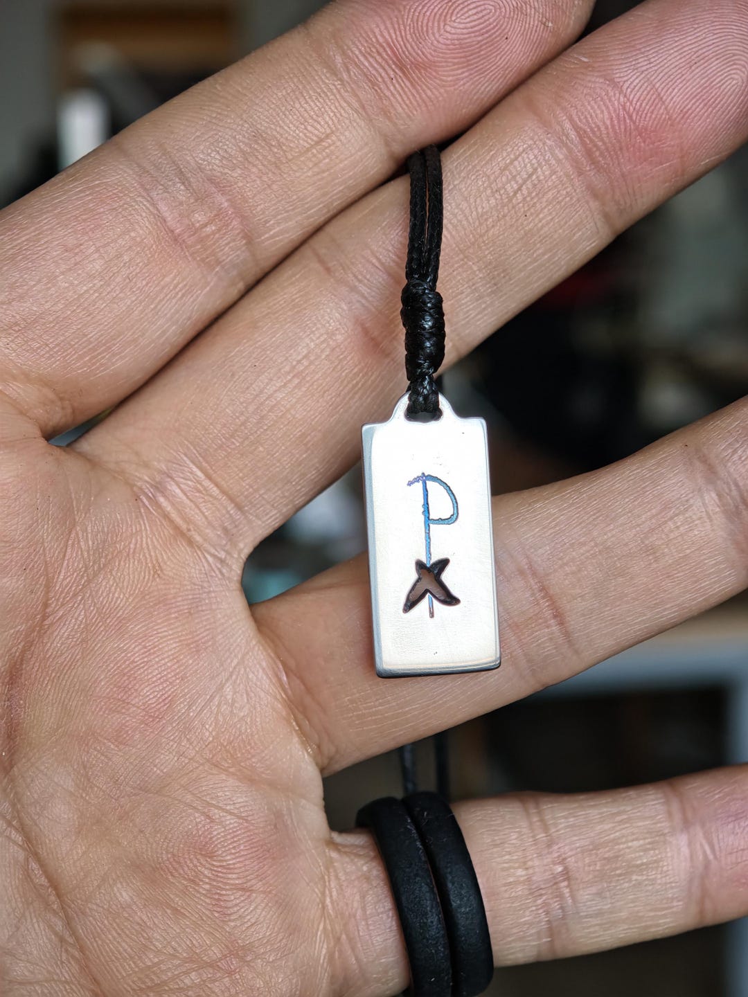 Chi Rho Amulet – Hand Carved Pure Titanium Pendant, Minimal Christian ...