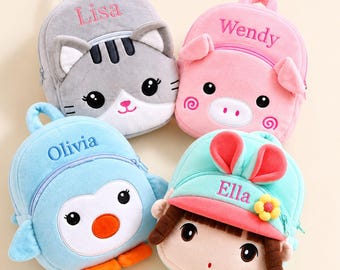 Personalized Embroidered Name Animal Toddler Backpacks (Rabbit/Cat/Pig/Penguin Styles),Gift for Kids