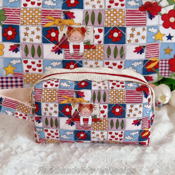 Multi-Typed Handmade 16x9x9.5cm Cotton Cosmetic Pouch/Coco-chan Storage Bag,Coins/Earphone Holder,Gift