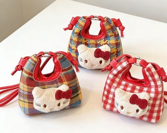 Bolso bandolera o de hombro con diseño de gatito de peluche multicolor de 12 x 8 x 5 cm, regalo para niños o ella.