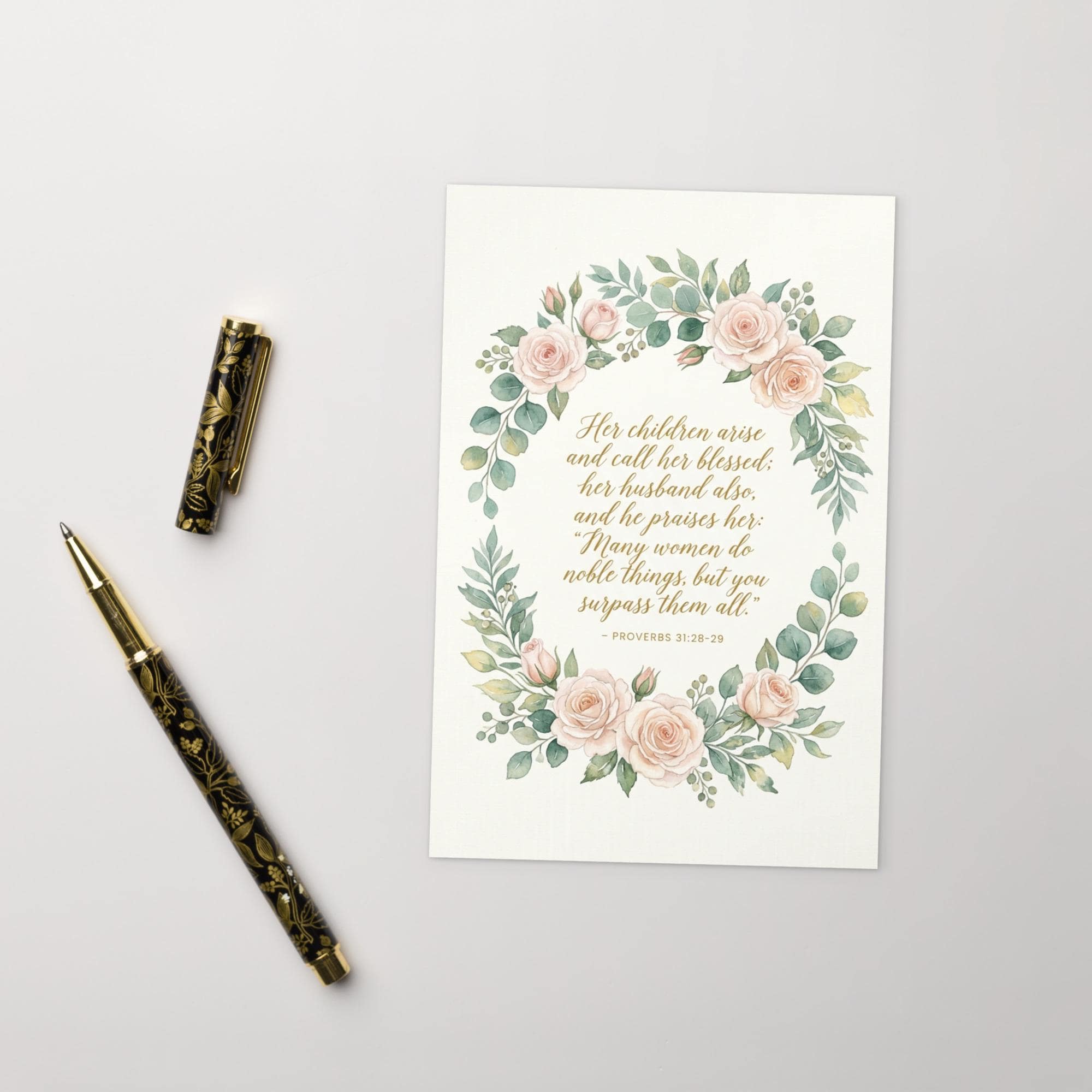 Proverbs 31:28-29 Floral Wreath Card – Christian Mother Scripture ...
