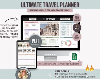 Ultimate Travel Planner Spreadsheet Google Sheets | Editable Trip Budget, Itinerary, Packing Lists + PLR Resell Rights