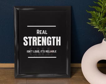 Prawdziwa siła, motywująca sztuka ścienna do druku, cytat dla mężczyzn, prezent dla lidera, cyfrowe pobieranie, czarno-biały wystrój