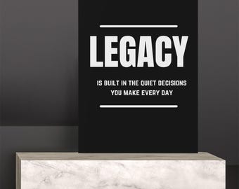 Dziedzictwo Motywacyjna Sztuka Ścienna Cyfrowe Pobieranie Cytatu o Przywództwie Wydrukowany Prezent dla Mężczyzn Wystrój Biura Nowoczesny Czarno-Biały