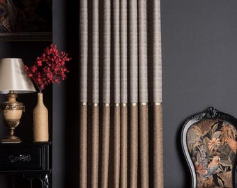 Modern eclectisch bruin en beige gordijn – handgemaakt paneel op maat van Maison Home Couture