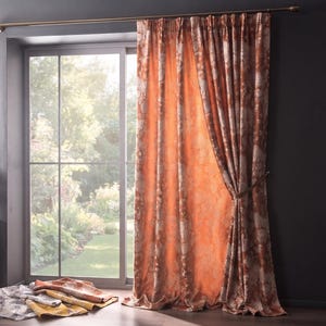 Tende floreali color arancio bruciato, tende di lusso in jacquard di raso, tende su misura per finestre, eleganti immagine 1