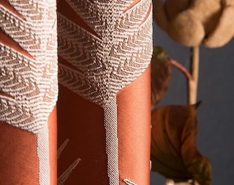 Terracotta geborduurde satijnen gordijnen – handgemaakte luxe gordijnen