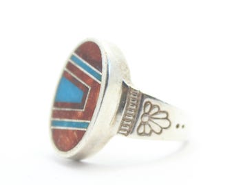 Sterling Silver Ray Tracey Inlay Ring- Size 8 1/4