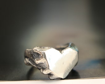 Sterling silver Heart Ring - Hand carved  Size 8