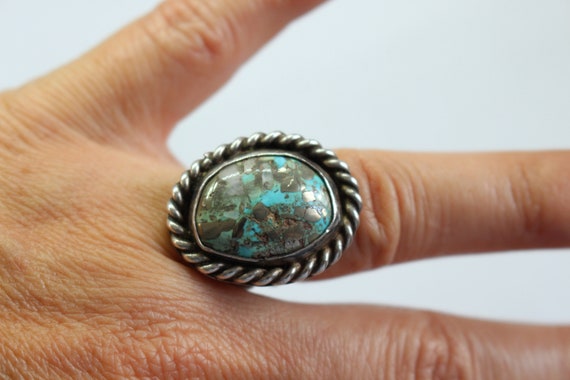 Sterling Silver and dessert bloom turquoise ring-… - image 5