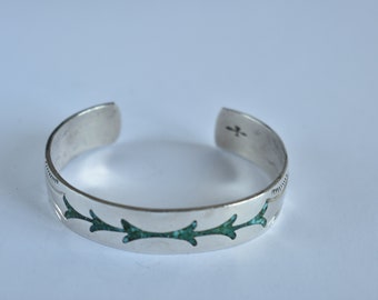 Sterling Silver and turquoise inlay cuff bracelet - Vintage