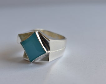 Sterling silver Blue Chalcedony ring - Geometric -modernist