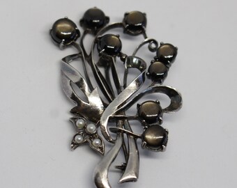 Sterling Silver Labradorite and Pearls Brooch - Free US Shipping