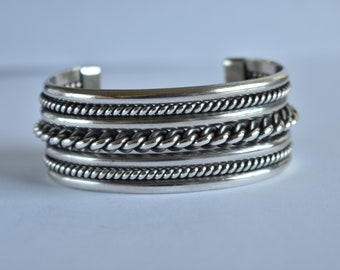 Sterling Silver Solid cuff Rope Bracelet Vintage - Solid 85.5 grams