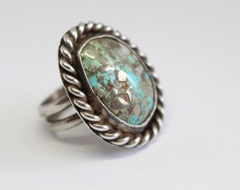 Sterling Silver and dessert bloom turquoise ring- Size 6 3/4