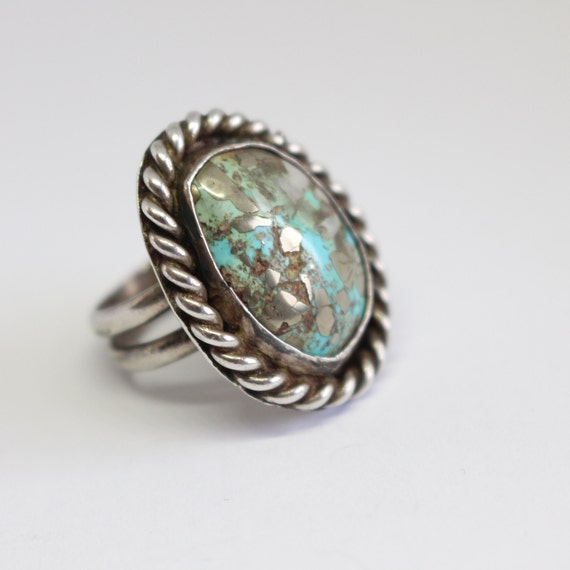 Sterling Silver and dessert bloom turquoise ring-… - image 1