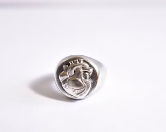 Sterling Silver and Anatomical Heart Signet Round Ring