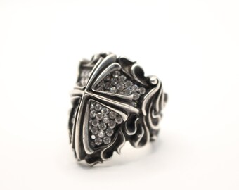 Sterling silver Shield cross Ring -Size 9 3/4
