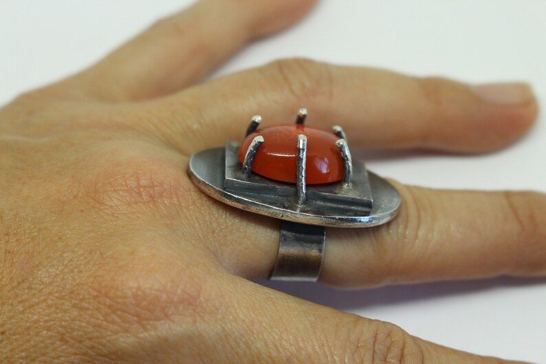 30.3 grams One of a Kind Sterling Silver and Mexican fire Opal handcrafted Ring