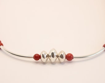 Red coral Necklace with Sterling Silver Accents