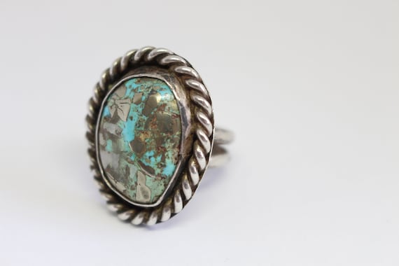 Sterling Silver and dessert bloom turquoise ring-… - image 9
