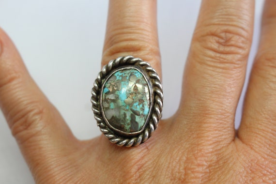 Sterling Silver and dessert bloom turquoise ring-… - image 6